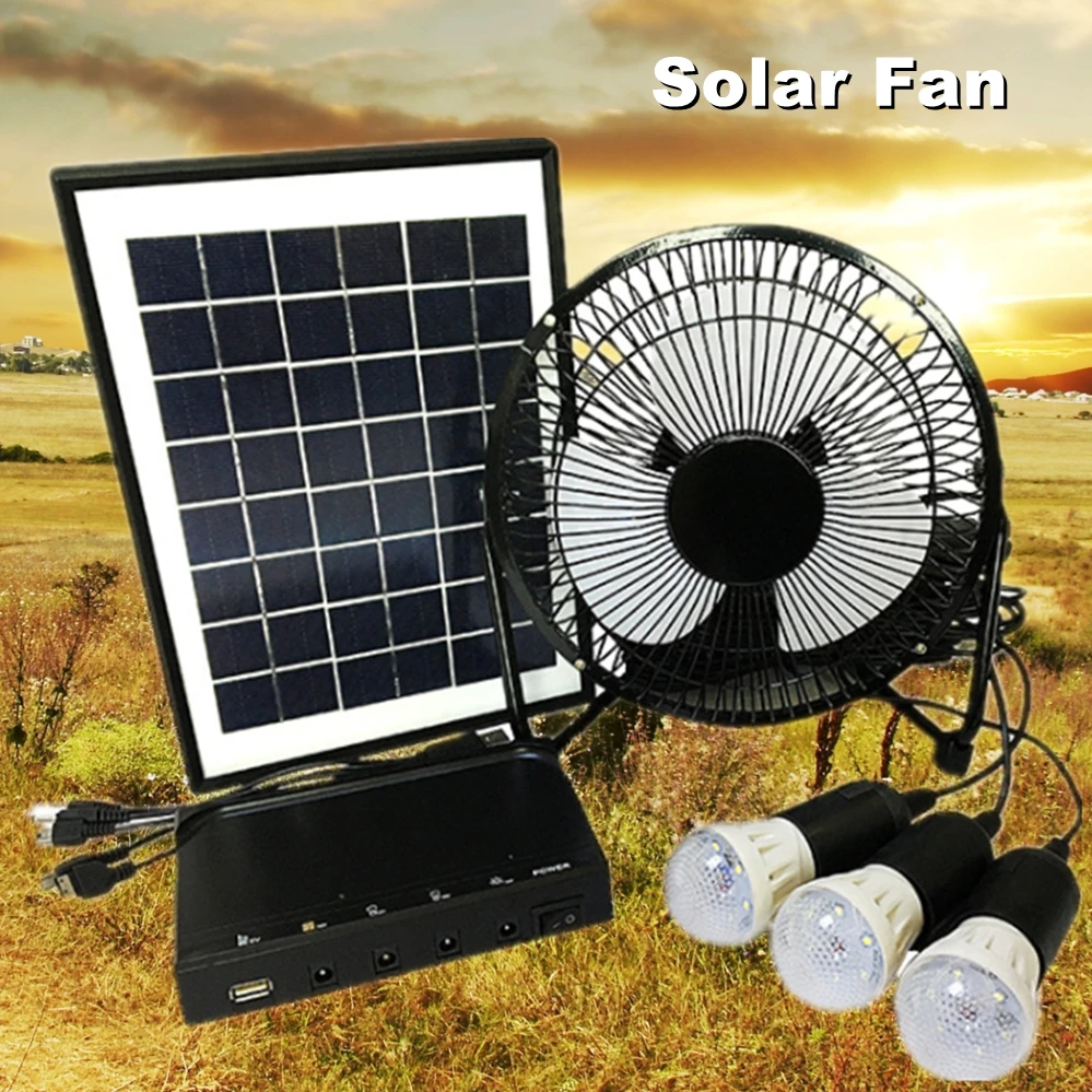 8IN 12V DC Solar System Fan Solar Beleuchtung Fan System Solar Power Generation System mit 3 Led-lampen Licht für Indoor oder Outdoor