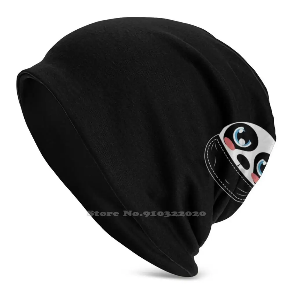 

Pocket Panda Black Small Men Women Child Beanies Knitted Hats Autumn Winter Cute Blob Monster Pocket Simple Fun Funny Smart