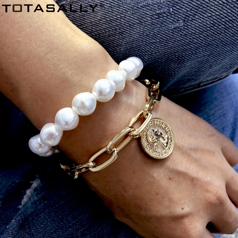 Новое поступление асимметричный жемчужный Шарм браслет TOTASALLY в стиле барокко