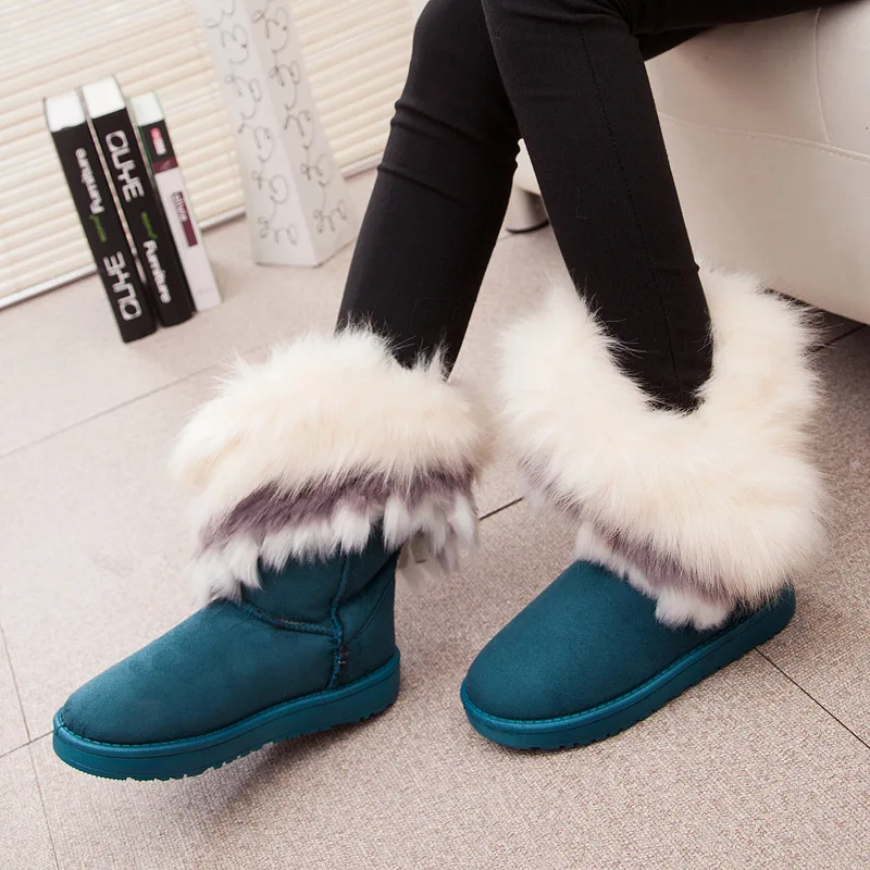 

Women Flats Ankle Snow Boots Fur Boots Winter Warm Snow Shoes woman Round-toe Female Flock Leather Women Shoes tyh6