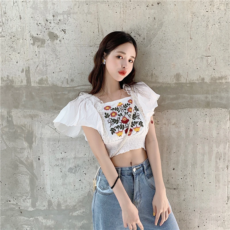 Luck A Women Blouse Ruffled Lace Floral Embroidered Jacquard Shirt Korean Chic Vintage Sweet Boho Crop Tops Blusas Mujer | Женская