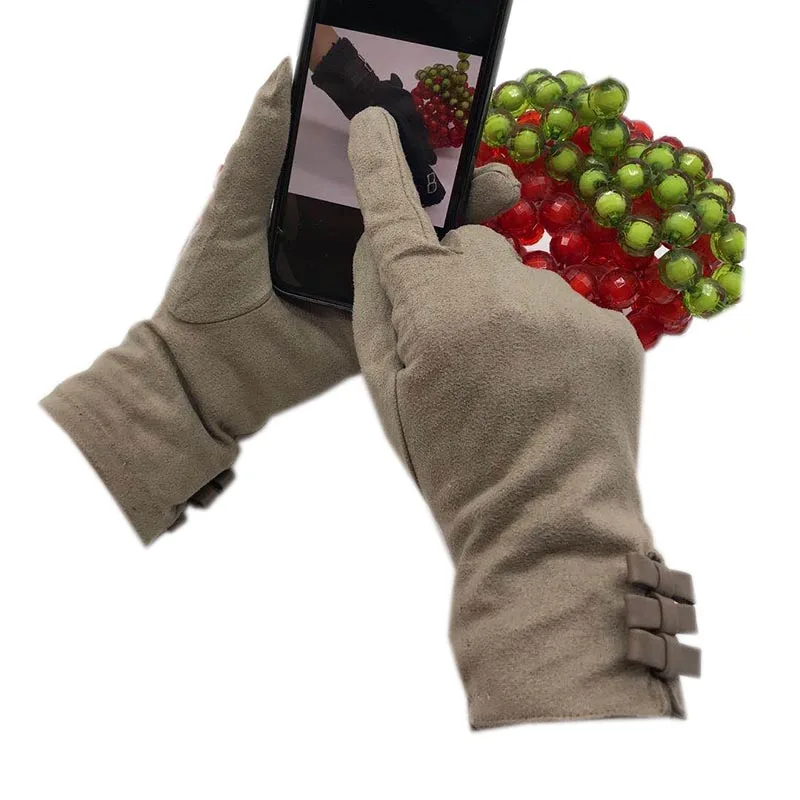 Зимние женские замшевые ультратонкие перчатки для сенсорных экранов новинка 2020