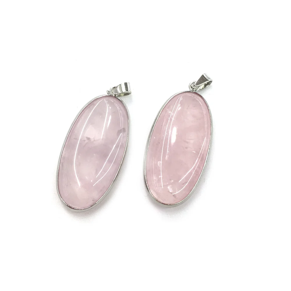 

New Natural Stone Pendants Oval Shape Hemming Rose Quartzd Pendant for Jewelry Making DIY Necklace Accessorie Size 21x41mm