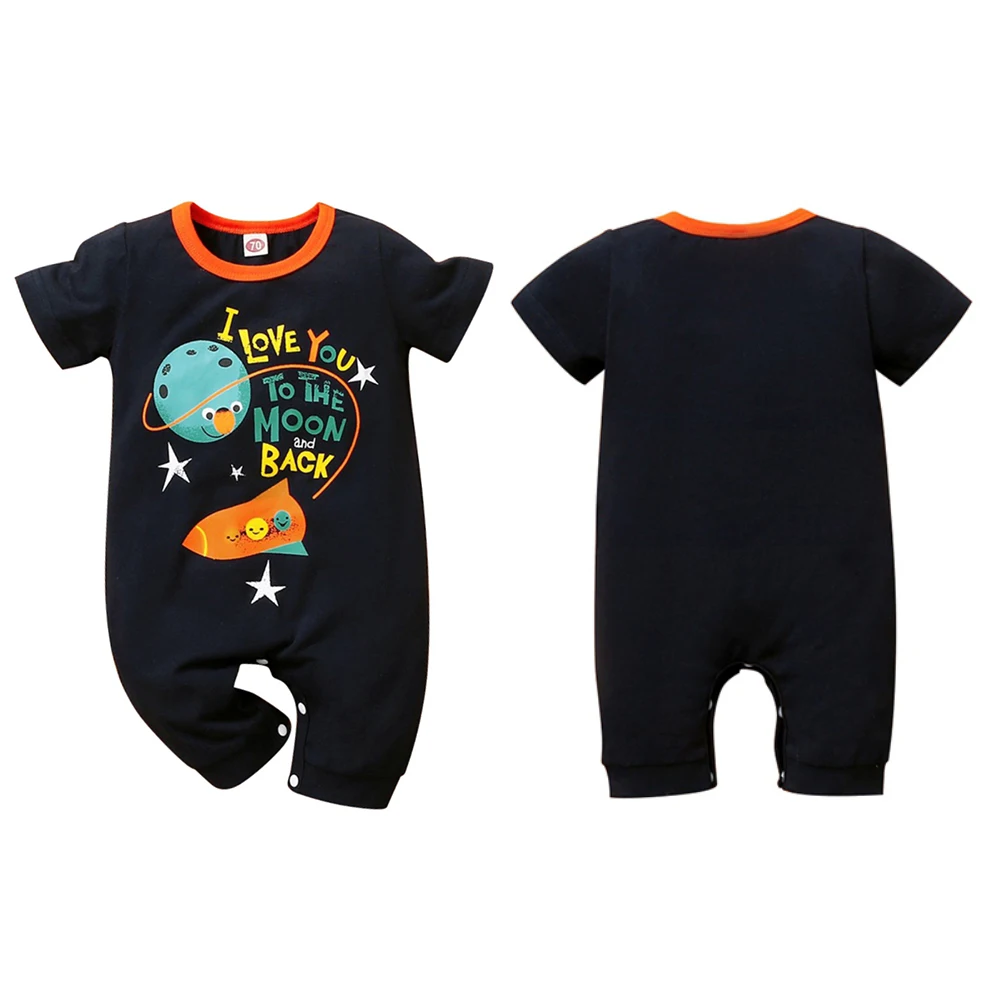 

0-12M Fashion Summer Newborn Baby Short-sleeved Rocket Ship Print Short-sleeved One-piece Romper Clothing