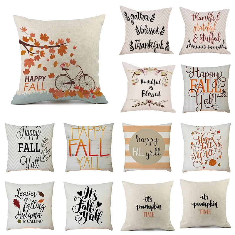 

New Happy Thanksgiving Pillow Case Home Car Seat Cushion Cover Square Pillow Cover Decoration Home cushion cover