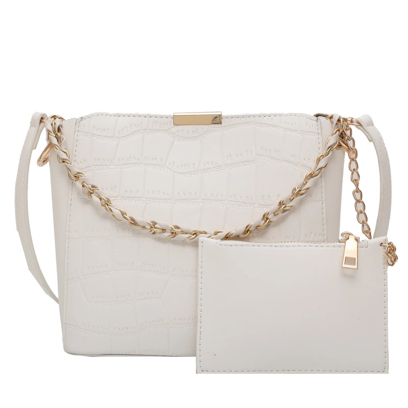 

Female Travel Lady Crossbody Bag Crocodile Pattern 2 PCS/SET PU Leather Bucket Bags for Women 2020 Shoulder Handbags and Purses