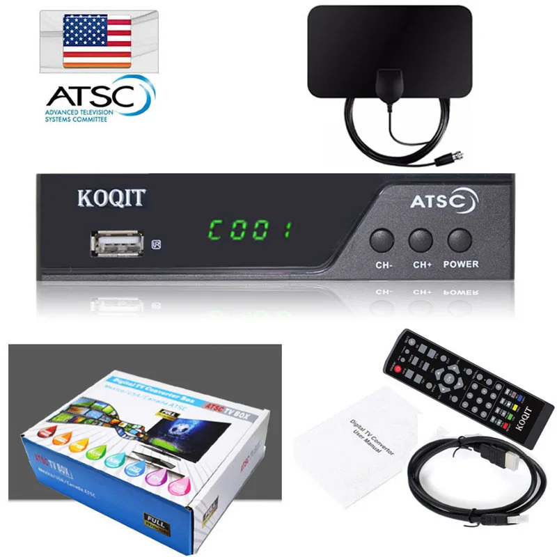 Эфирное ATSC цифровое тв-конвертер 1080P HDMI HD tv аналоговый 3/4CH чистый QAM кабельный приемник ТВ-тюнер внутренняя VHF UHF антенна