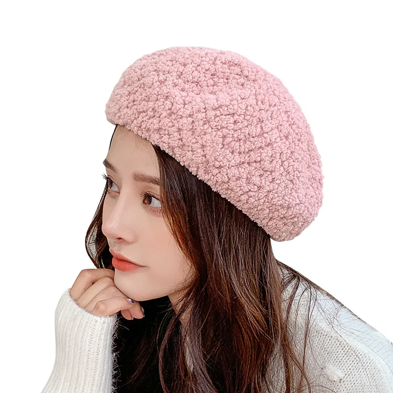 

Autumn Winter Female Particle Wool Beret Hat For Women Granular Velvet Lady Cap