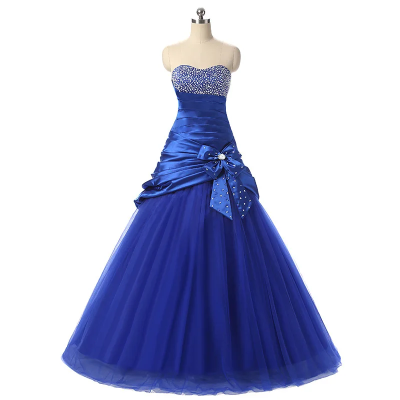 

Custom Ball Gown Wedding Dress Strapless Crystal Beading Lace-up Pleat Polyester Floor Length Wedding Dress