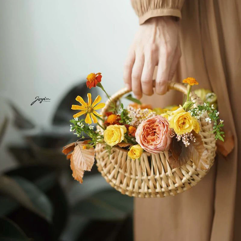 Mini Portable Flower Basket Half Moon Willow Arrangement Photo Props Flowers Hand-Woven | Дом и сад