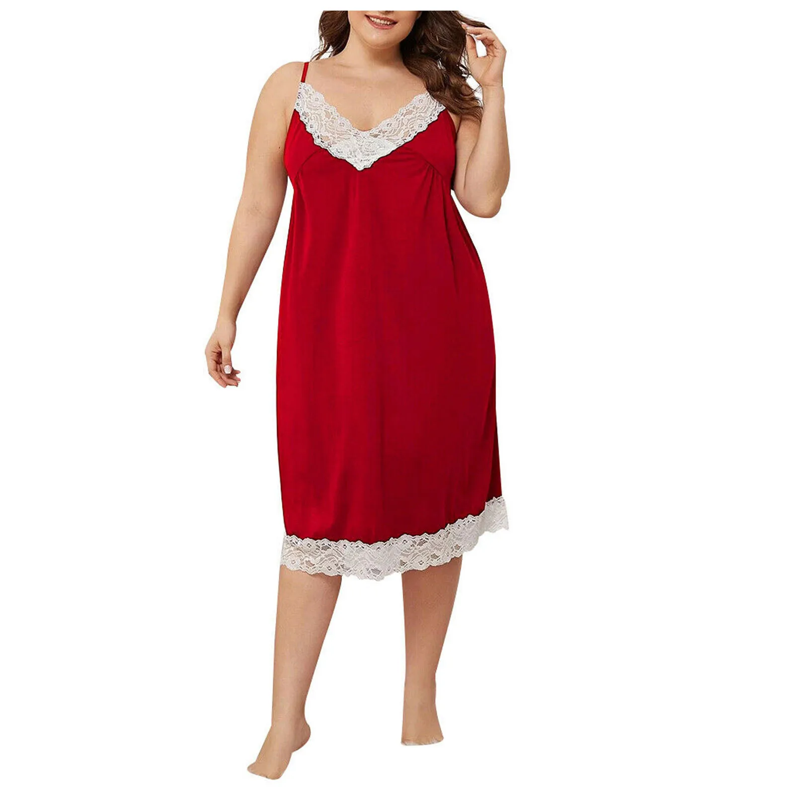 

Plus Size 5XL Women's Nightgown Sexy V-neck Lace Strap Night Dress Cotton Sleepwear Sexy Backless Woman Nightie Home Night Gown