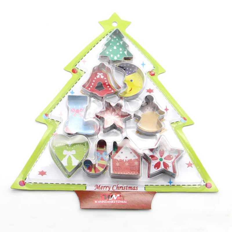 

10pcs/set Stainless Steel Christmas Cookie Cutters Christmas Star Heart Tree Sock Shape Mold Christmas Series Biscuit Cutters
