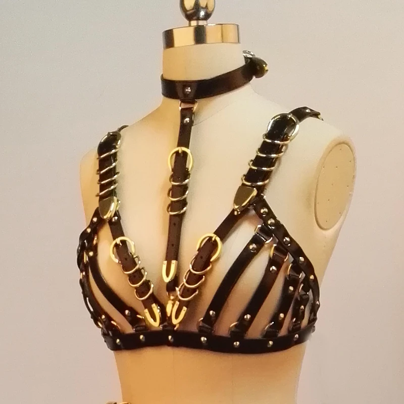 Kaufen 100% Handmade Hand Harness Schwere Gold Leder Bh Choker Top Taille Cincher Gürtel