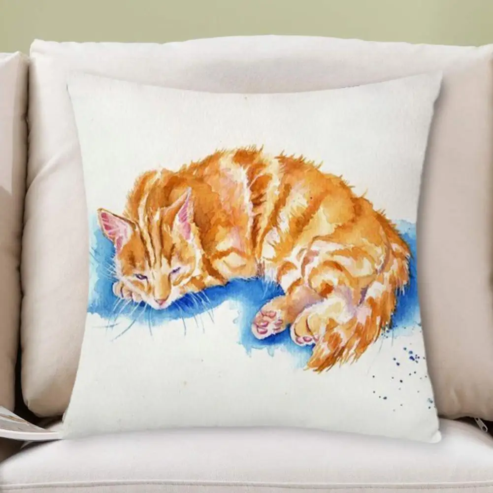 

45x45 Cute Painted Pillow Case Cat Kitten Orange Cat Peach Skin Pillowcase Home Sofa Cover Cushion Cover