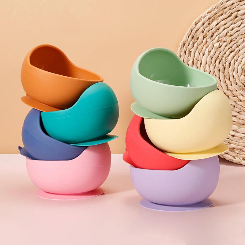 Taz&oacute;n de alimentaci&oacute;n de beb&eacute; de silicona, vajilla impermeable, cuchara, vajilla antideslizante, platos de silicona sin BPA para plato de beb&eacute;-0
