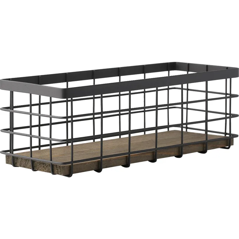 

Simple Iron Wood Kitchen Storage Basket Desktop Storage Organizer Bread Fruit Organizer Basket Bathroom Organizer durable