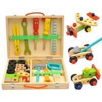 kids diy tool set kit educational toys simulation repair tools wooden toolbox game learning engineering puzzle toys gift for boy