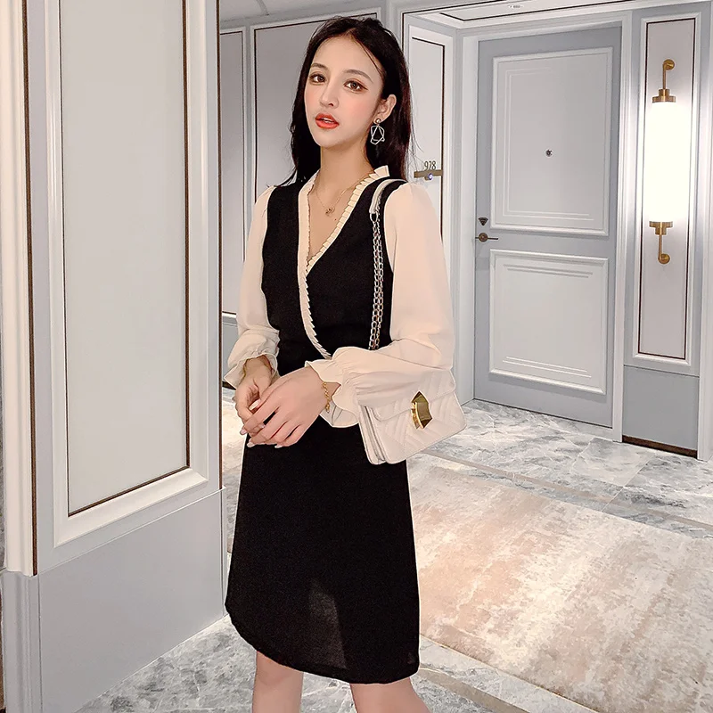 Женское повседневное шифоновое платье Новая Осенняя мода v-образный вырез