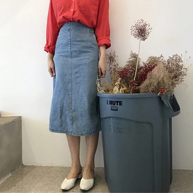 BGTEEVER с разрезом сзади средней талией облегающие джинсовые юбки женские осень