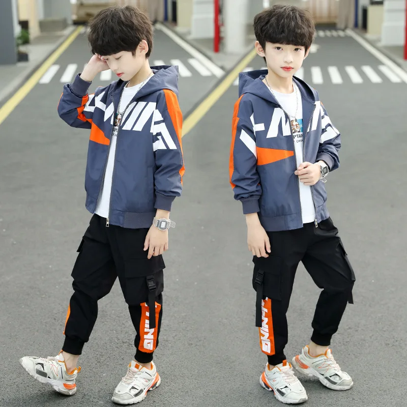 

Casual Zipper Spring Autumn Boys Clothing Suits Coat + Pants 2pcs/Set Kids Teenager Sportswear School Uniform Tracksuit High Qua