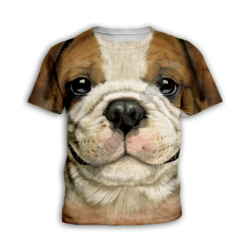 

2021 new cute dog face, children's clothing, boys and girls T-shirt, fashion children's leisure short sleeve 4t-14t, interesting