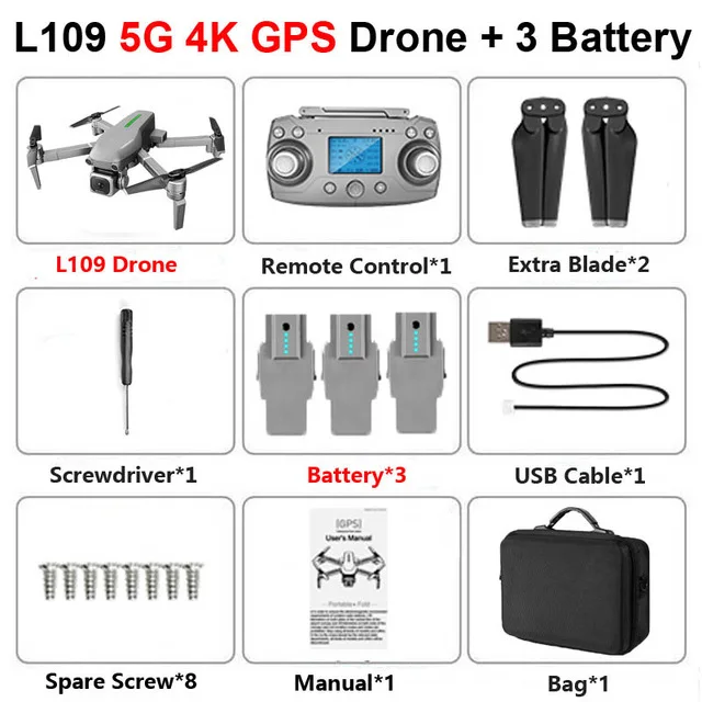 L109 4K 3B BAG Радиоуправляемый квадрокоптер L109 Дрон gps 4K HD камера 5G wifi FPV Бесщеточный мотор складной селфи дроны Профессиональный 1000 м дальние расстояния - Цвет: L109 4K 3B BAG