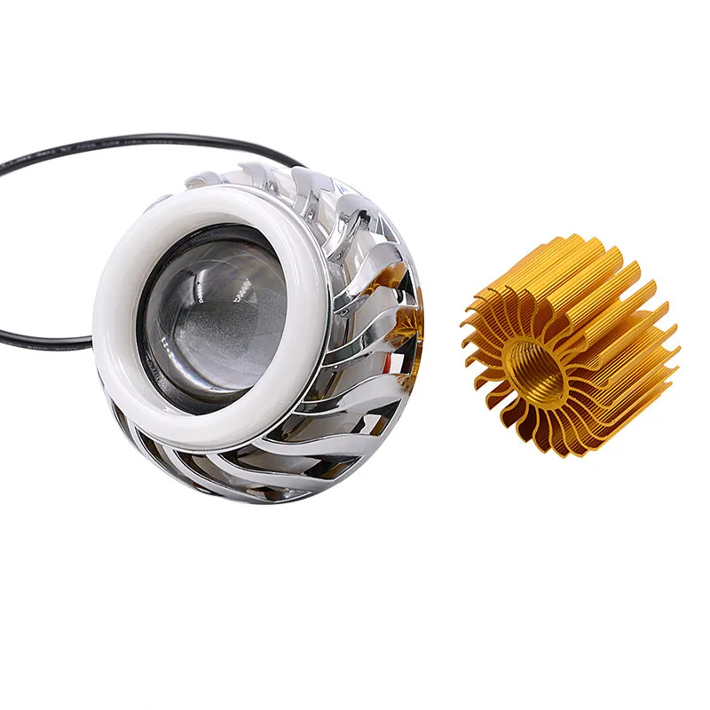 

12V Motorcycle Head Light Lamp Projector Lens Light With Led Angel Devil Eyes Headlight 30W 1200Lm 200000H Double Aperture Light