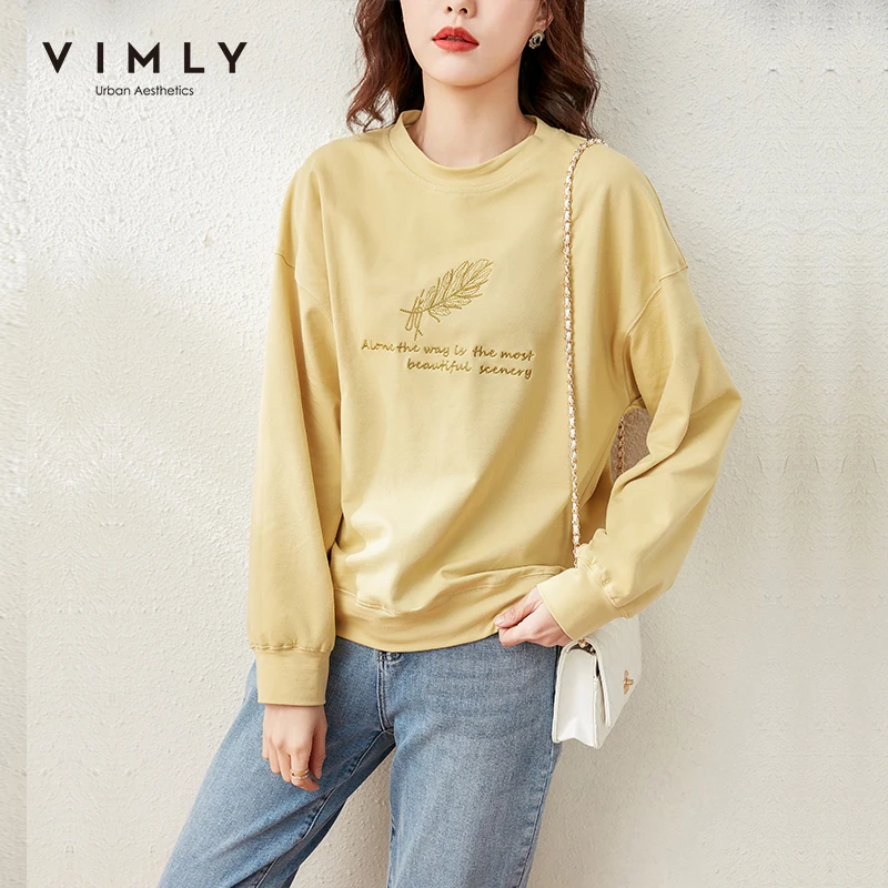 

VIMLY Women Hoodies Casual Round Neck Embroidery Pullover Fashion Full Sleeve Loose Sweatshirt Clothes Female Tops F6651