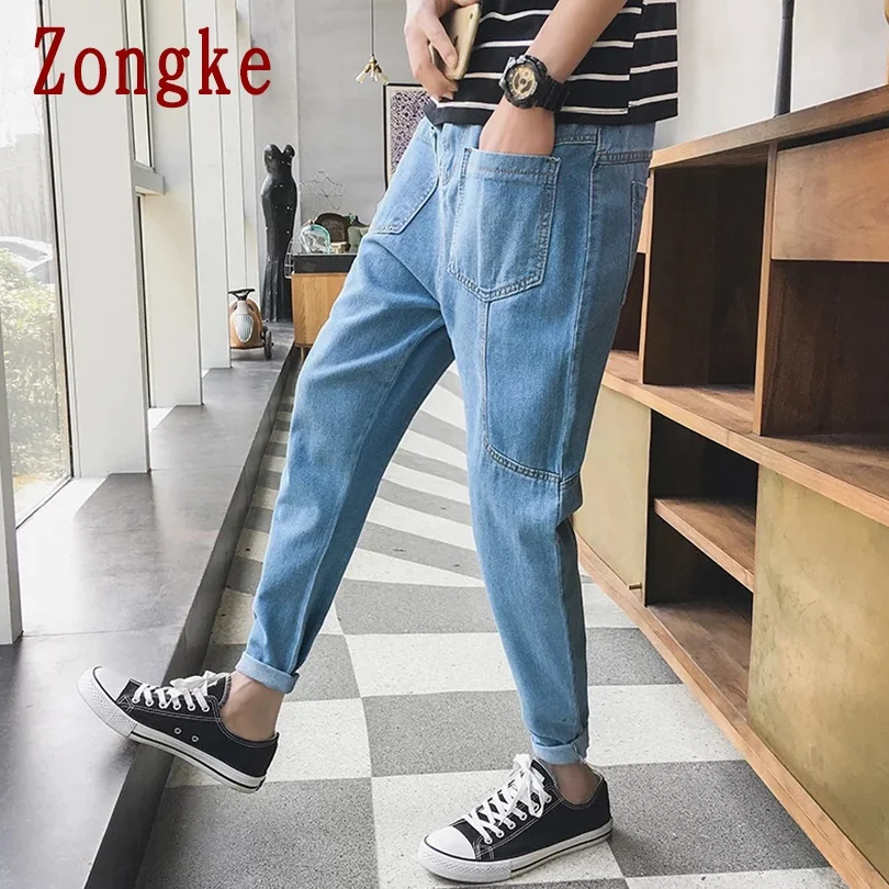 

Zongke Blue Skinny Jeans Men Skinny Slim Fit Denim Trousers Mens Jeans Large Ankle-Length M-2XL 2021 Autumn New Arrivals