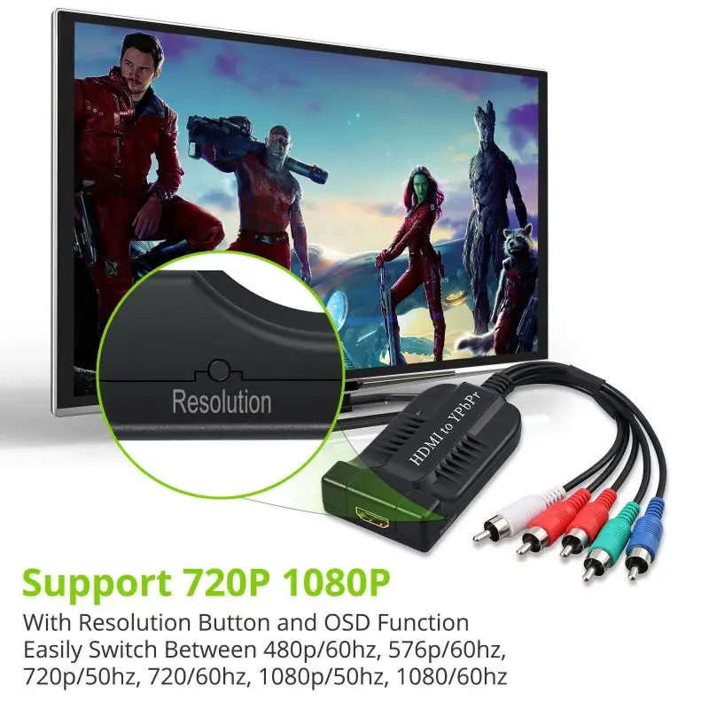 HDMI совместимый с YPbPr компонент 5RCA RGB видео конвертер 1080P адаптер R/L аудио выход для