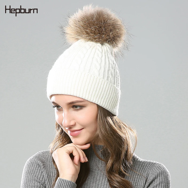 Хепберн брендовая уличная зимняя теплая пушистый помпон шапка женская вязаная