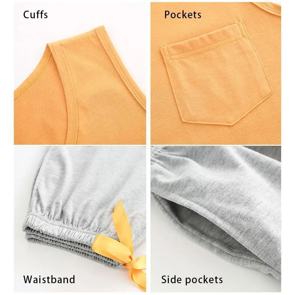 

Sleeveless Two Piece Set Summer Green Silk Pajama Sets Sleepwear For Women Nightwear Round Cotton Kawaii Soft Neck O9t5