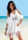 Женское пляжное платье-парео, с кисточками, с открытыми плечами