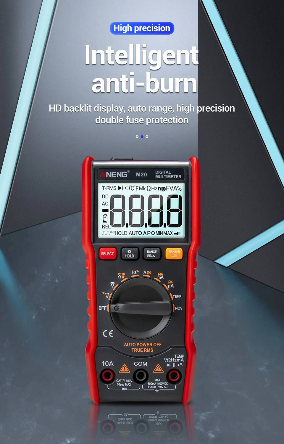 ANENG M20 мультиметр цифровой тестер 6000 отсчетов digital multimeter цифровой Мультиметр токовые клещи transistor tester esr тестер транзисторов амперметр автоматический dc dc мультиметры цифровые конденсатор тестор