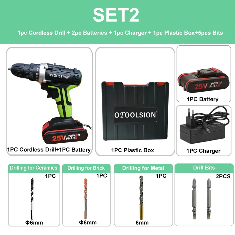 SET2 (2 pc battery) 48N. m 1,5 Ач 25 В Электрическая отвертка аккумуляторная отвертка электрические инструменты аккумуляторная электрическая дрель ручная дрель+ ящик для инструментов - Цвет: SET2 (2 pc battery)