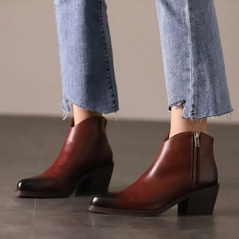 

Rizabina Women Ankle Boots Wedges Real Leather Pointed Toe Winter Shoes Women Fashion Cool Party Ladies Footwear Size 33-43