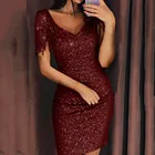 Женское черное платье, сексуальное блестящее платье на бретельках с блестками и V-образным вырезом, Клубное коктейльное платье для вечеринки, женское платье