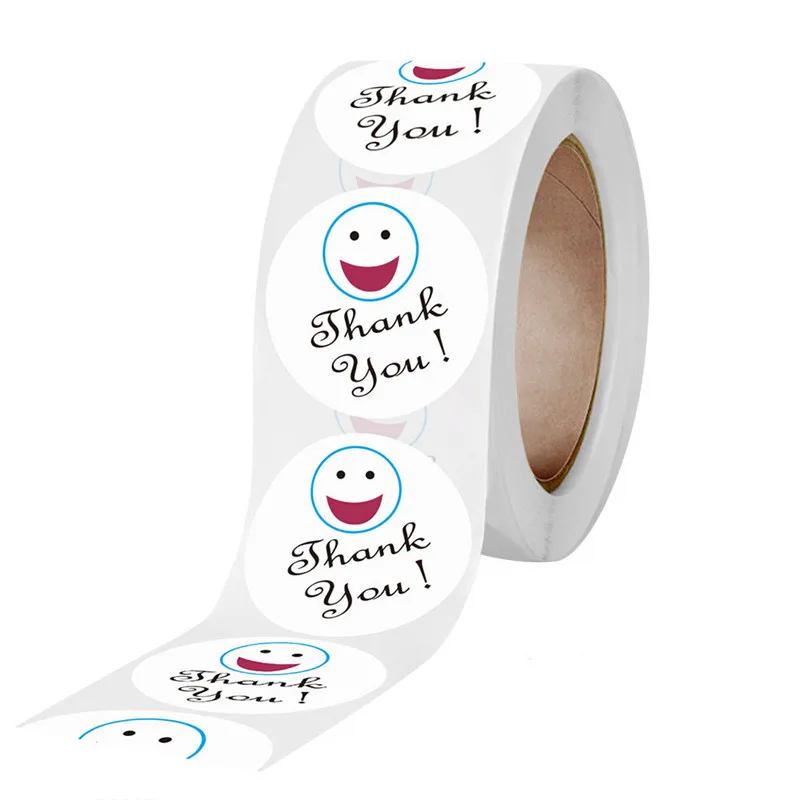 

500PCS2.5CM self-adhesive film with smiley face thank you sticker label, can be used for stationery gift decoration