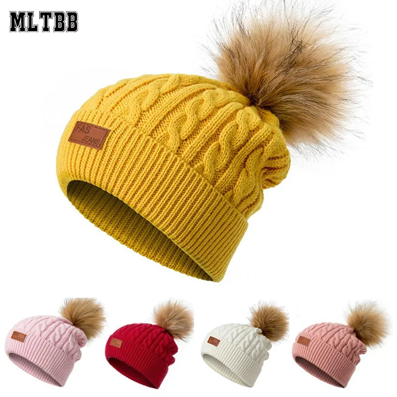 MLTBB женские зимние облегающие шапки шапка плотные вязаные с помпоном для девочек