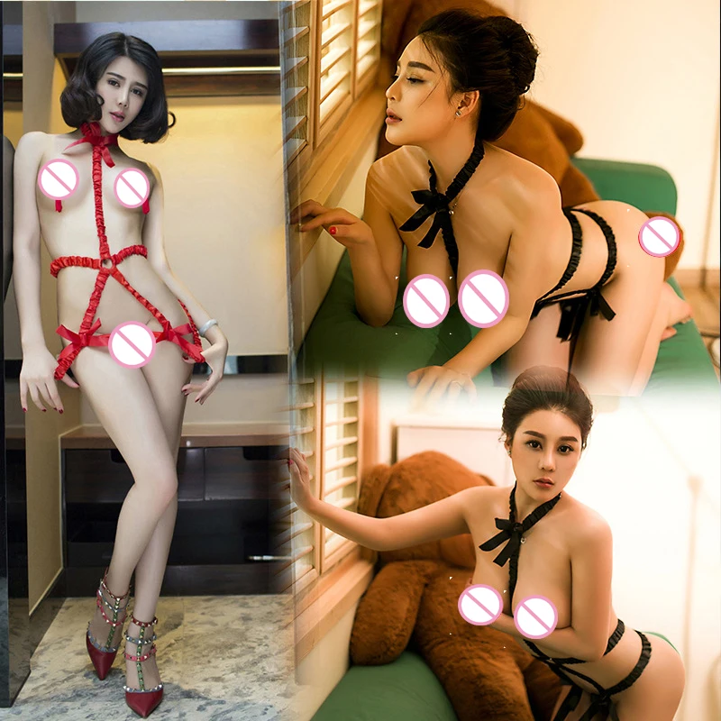 KWD Sexy Underwear Temptation Sex Siamese Hanging Neck Rope Clothing Hot Erotic Babydoll lingerie jumpsuit rope clothes | Тематическая