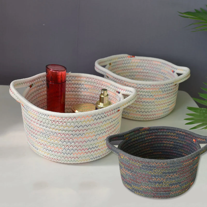 

Desktop Storage Basket Hand-Woven Cotton Rope Storage Basket Key Sundries Snacks Basket Box Cloth Toy Storage Basket Decor