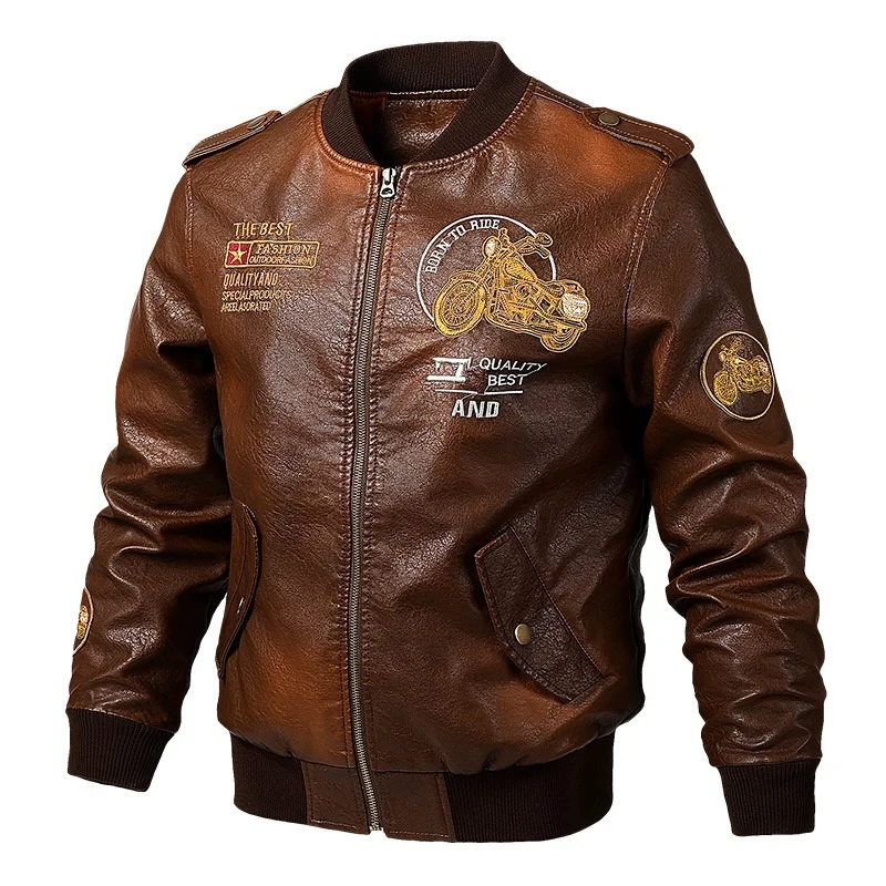 

Мужская кожаная куртка, модная облегающая байкерская куртка в байкерском стиле с воротником-стойкой, мужская повседневная мотоциклетная ф...