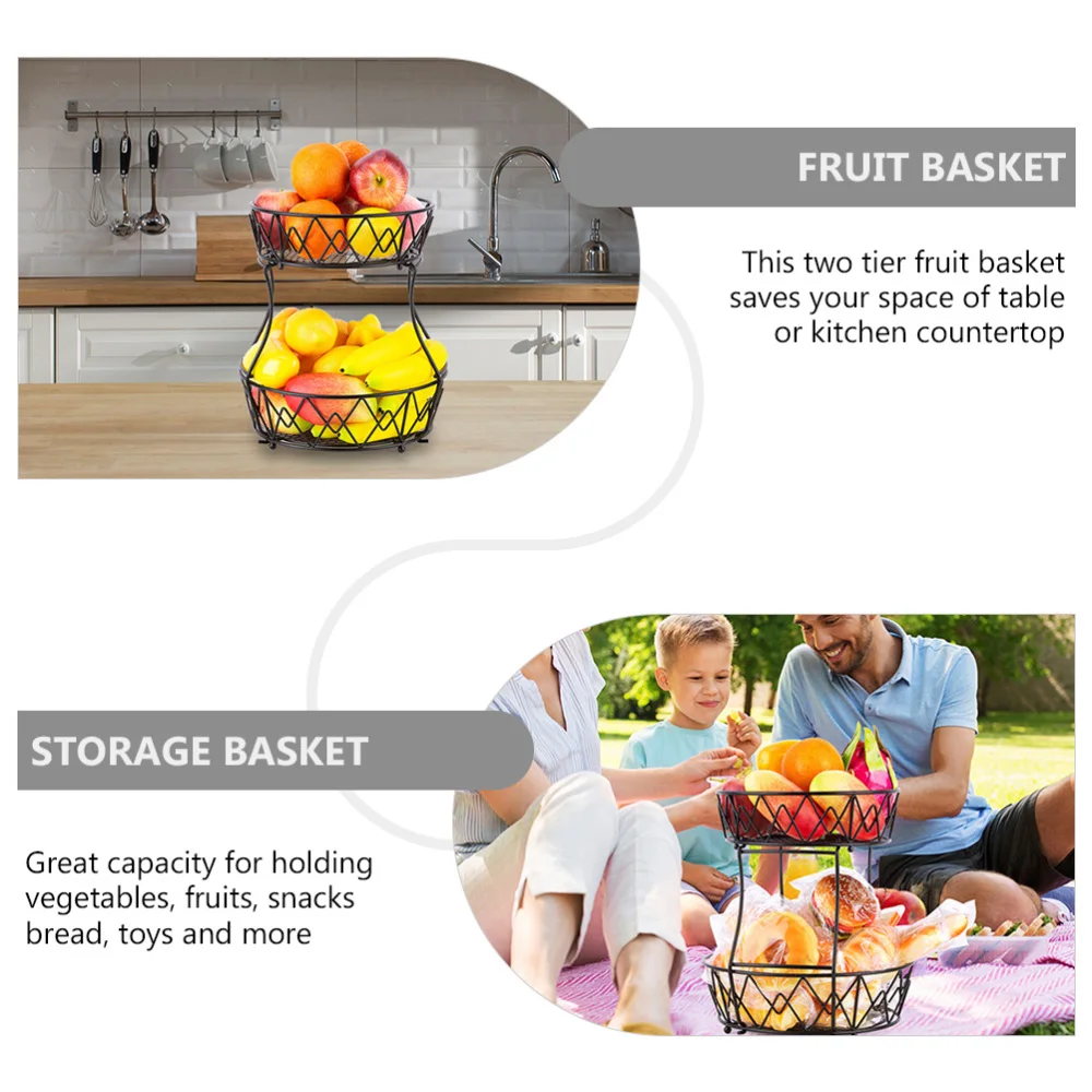 

1Pc 2-Tier Countertop Fruit Basket Vegetable Storage Basket for Kitchen Home