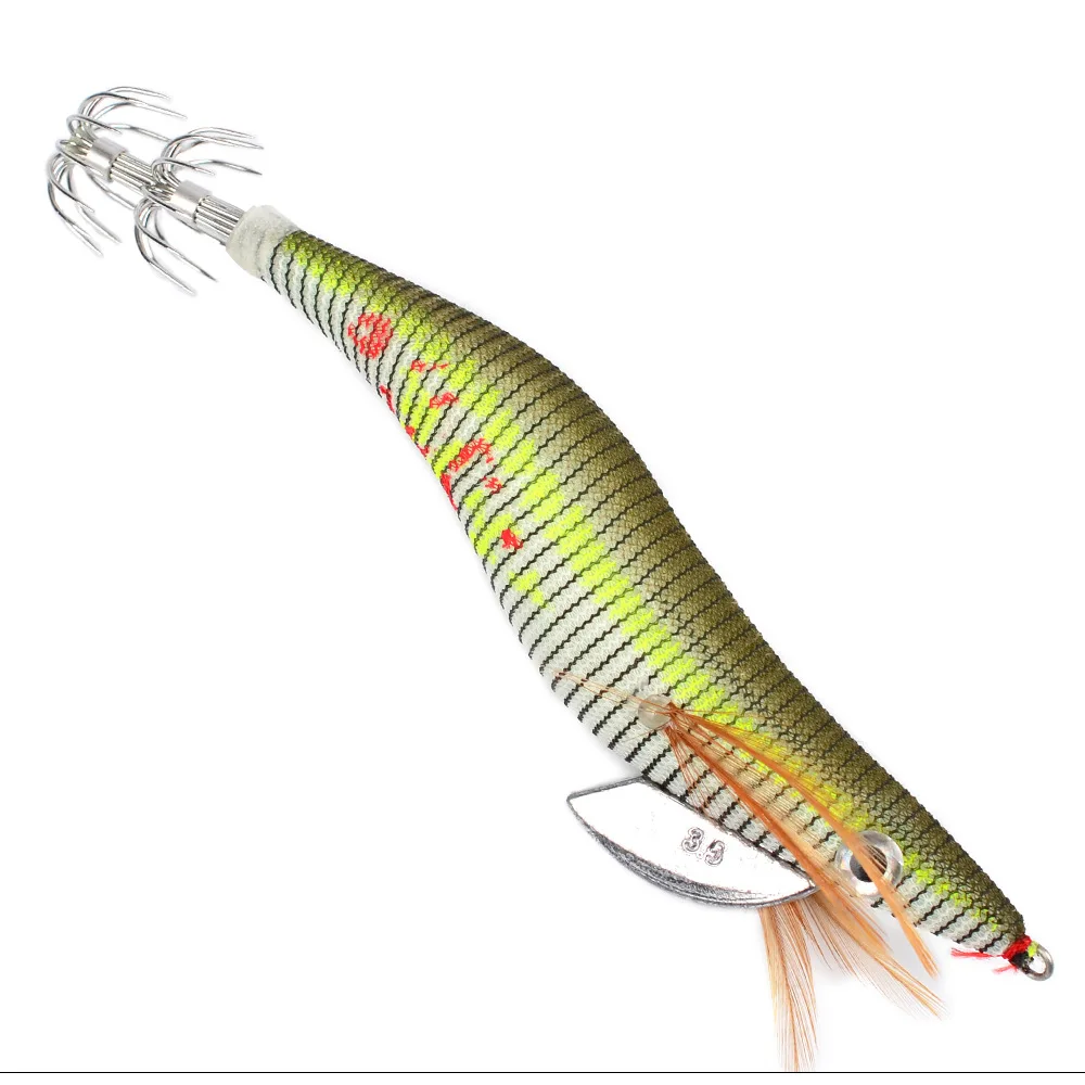 

6PCS 18.5g/12cm Squid Jig Fishing Wood Shrimp Lure Squid Cuttlefish Jigs Lures Spinnerbait Wood Shrimp with 3.5# Hook