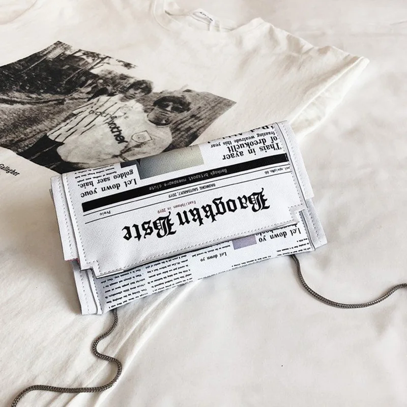 SHUJIN Newspaper Print Design Women Casual Envelope Bag Day Clutches Chain Purse Crossbody Messenger Shoulder Handbag | Багаж и сумки