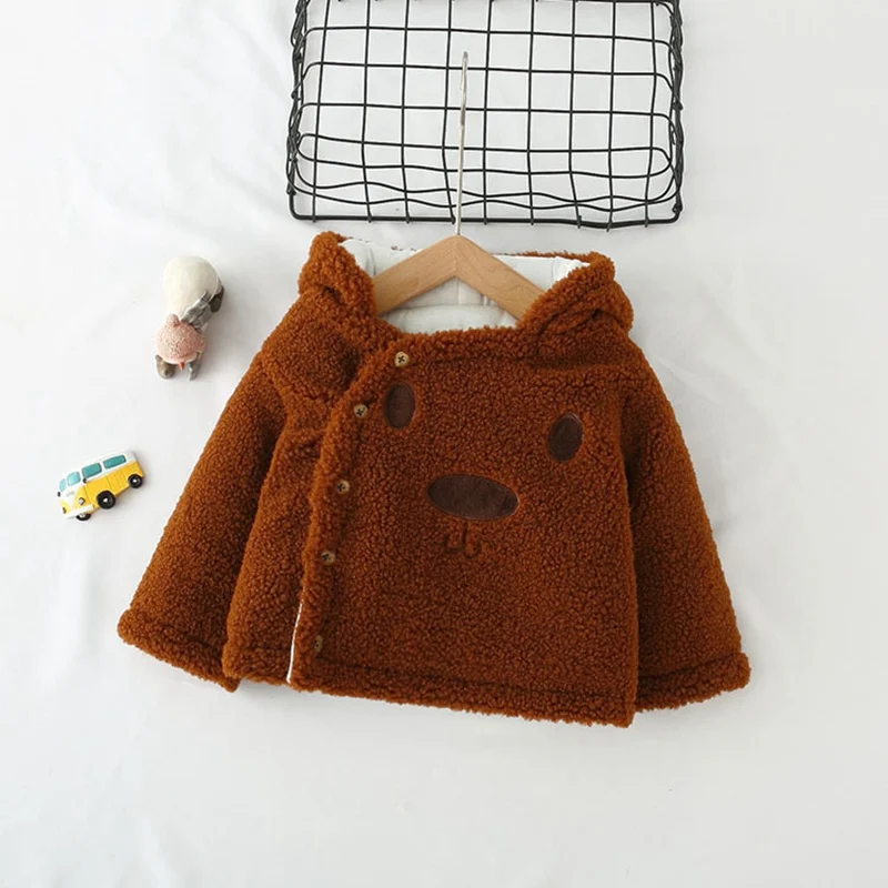 Детские теплые зимние парки из плотного флиса с капюшоном и ушками для