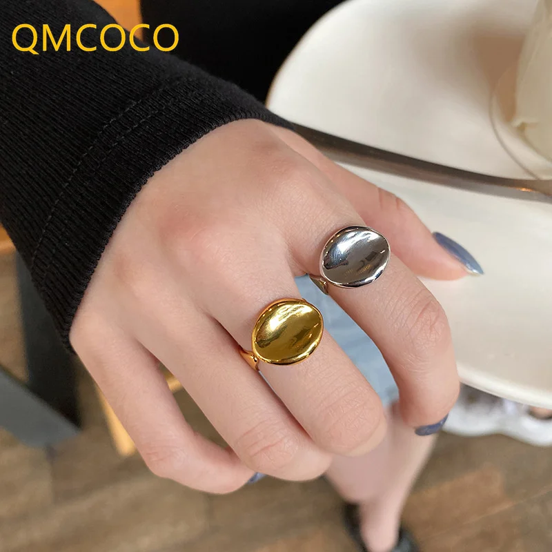 QMCOCO серебряные открытые кольца с гладкой поверхностью женские модные простые вогнутые-выпуклые нестандартные геометрические подарки на день рождения
