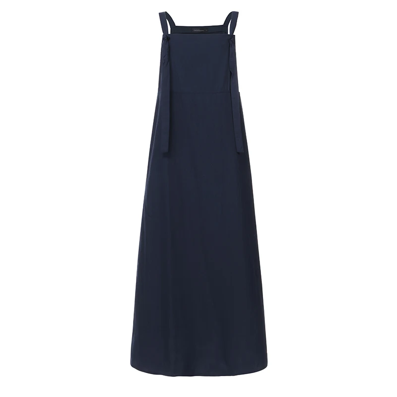 

Boho Long Summer Maxi Dress Women 2022 Elegant Navy Blue Tank Cotton Linen Dress Vintage Casual Kaftan Holiday Beach Sundress