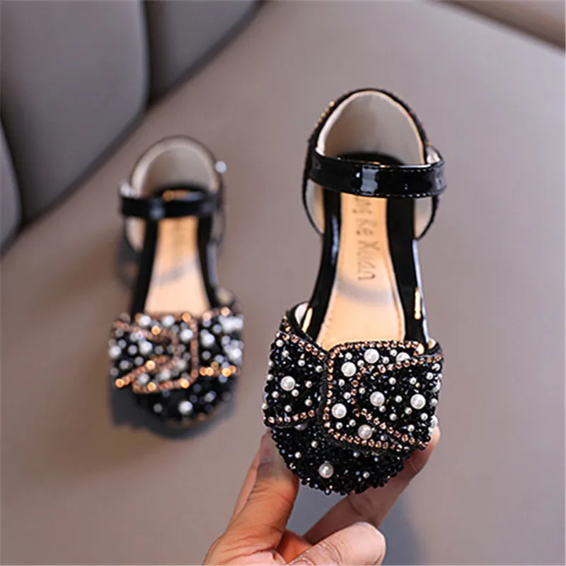 

New Childrens Shoes Pearl Rhinestones Shining Kids Princess Shoes Baby Girls Shoes For Party and Wedding