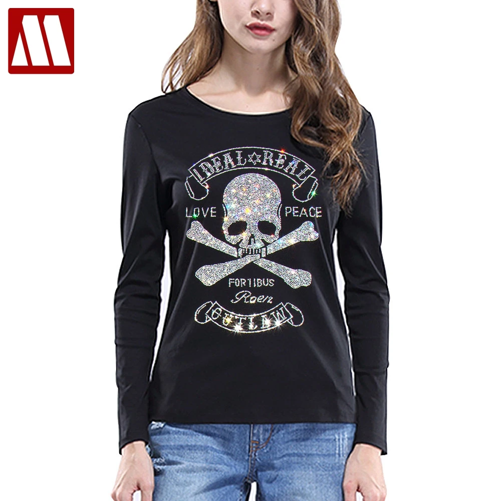 2021 футболка в стиле Харадзюку летняя с рисунком черепа и бриллиантов Женские